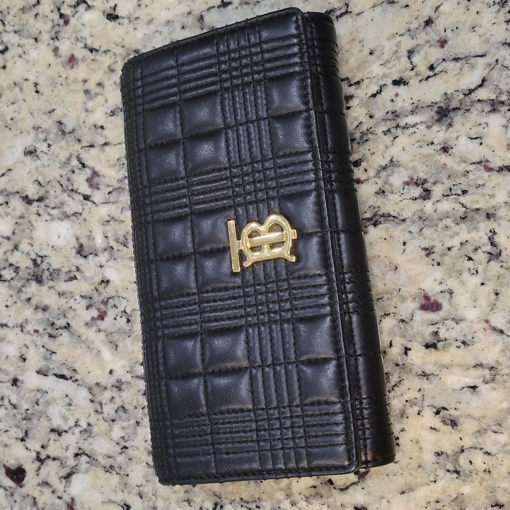 Burberry Black Quilted Wallet with Gold Logo
